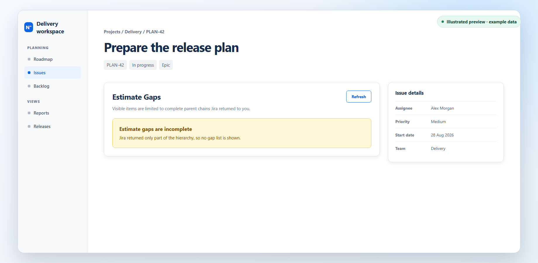 Illustrated Estimate Gaps incomplete state with no gap rows shown.